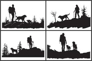 silhouette de homme avec chien blanc Contexte pro vecteur