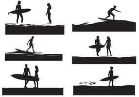 planches de surf silhouettes ensemble isolé sur blanc Contexte pro conception vecteur