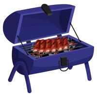 le fer Extérieur gril avec brûlant charbons et frit côtes, création un atmosphère de cuisson. parfait pour sur le thème du barbecue faire-part, Extérieur cuisson. isolé objet sur jambes avec un ouvert Haut. noir charbon vecteur