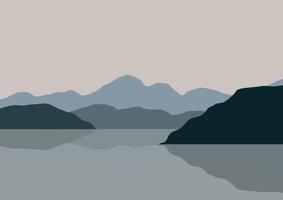 Lac et montagnes panorama. illustration dans plat style. vecteur