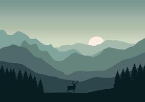 cerf dans montagnes et forêt. illustration dans plat style. vecteur