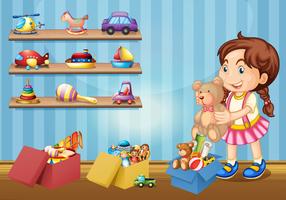 Petite fille et beaucoup de jouets vecteur