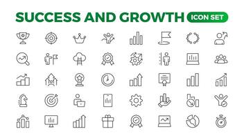 croissance et Succès ligne Icônes collection. gros ui icône ensemble dans une plat conception. mince contour paquet. croissance et Succès ensemble. réussi affaires développement, plan processus symbole. vecteur