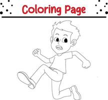 mignonne garçon fonctionnement une façon coloration livre page pour enfants. vecteur