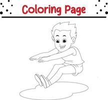 garçon longue sauter coloration livre page pour enfants. vecteur