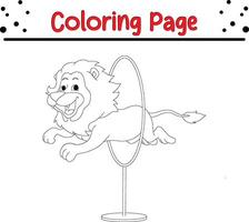 marrant Lion cirque sauter bague Feu coloration livre page pour enfants. vecteur