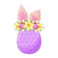 Pâques décoratif œuf. Pâques Oeuf avec fleur couronne dans plat style. Pâques décor. dessin animé Pâques lapin dans plat style. vecteur