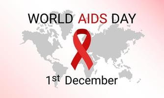 texte de la journée mondiale du sida. 1 décembre. ruban de sensibilisation rouge et carte du monde. illustration d'affiche de vecteur