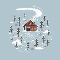 illustration vectorielle d'hiver avec une maison scandinave et des arbres de noël. illustration pour impression vecteur