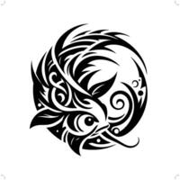 koi poisson dans moderne tribal tatouage, abstrait ligne art de animaux, minimaliste contour. vecteur