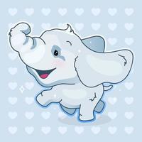 personnage de vecteur de dessin animé mignon bébé éléphant kawaii. animal souriant adorable et drôle appréciant l'autocollant isolé, patch. emoji éléphant heureux anime sur fond bleu
