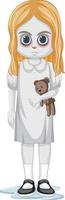 petite fille fantôme tenant un ours en peluche vecteur