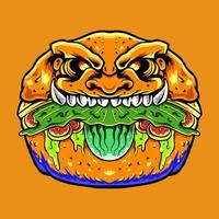 Burger zombie effrayant premium fondu illustration vectorielle conception de tshirt vecteur