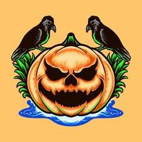 effrayant citrouille monstre halloween premium vector illustration de conception de thshirt