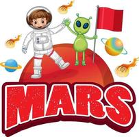 création de logo de mot mars avec la planète mars vecteur