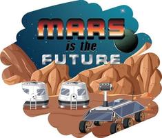 mars est le futur logo de mot avec station spatiale vecteur