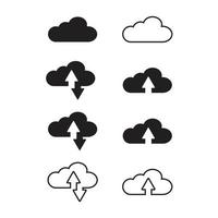 nuage de collection avec ligne de flèche et jeu d'icônes rempli. télécharger et télécharger des symboles vectoriels de flèche de nuage. nuages avec des flèches haut et bas vecteur