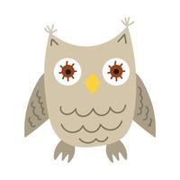 hibou beige dessin animé mignon dans un style plat isolé sur fond blanc. vecteur