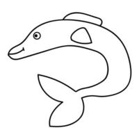 dessin animé doodle dauphin heureux linéaire rétro, animal marin isolé sur fond blanc. vecteur