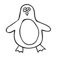 dessin animé doodle pingouin linéaire isolé sur fond blanc. vecteur