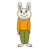 dessin animé doodle lapin drôle linéaire, lapin isolé sur fond blanc. vecteur