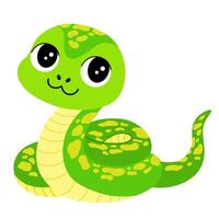 mignonne dessin animé serpent. content marrant serpent avec taches sur peau. coloré plat illustration isolé sur blanc Contexte vecteur