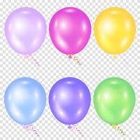 ensemble de ballons multicolores brillants réalistes. boules violettes, roses, jaunes, vertes, bleues. illustration vectorielle sur un fond transparent. vecteur