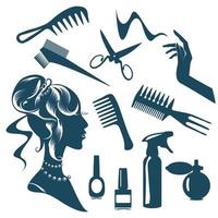 ensemble de silhouettes d'outils pour un coiffeur. illustration vectorielle. vecteur