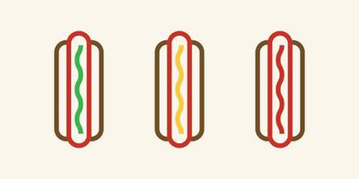 ensemble de trois hot-dogs. hot-dog avec illustration de garniture vecteur