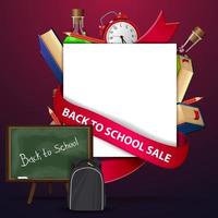 vente de retour à l'école, modèle de bannière web avec commission scolaire et sac à dos scolaire