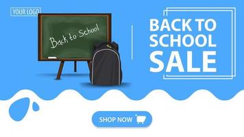vente de retour à l'école, bannière rouge avec commission scolaire et sac à dos scolaire
