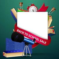 vente de rentrée, modèle de bannière web avec télescope, carte des constellations et encyclopédie de l'astronomie vecteur