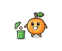 illustration de l'abricot jetant des ordures dans la poubelle vecteur
