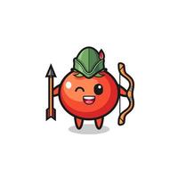 caricature de tomates comme mascotte d'archer médiéval vecteur