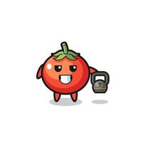 mascotte de tomates soulevant des kettlebells dans la salle de sport vecteur