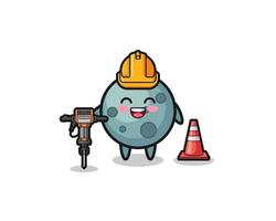 mascotte de travailleur routier d'astéroïde tenant une perceuse vecteur