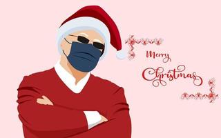 père noël avec masque personnage de noël illustration vectorielle père noël en masque et lunettes. vecteur