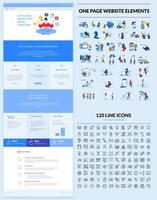 modèle de conception de site Web d'une page. ensemble d'illustrations vectorielles et d'icônes pour la conception et le développement de sites Web. une solution complète pour créer une conception Web. vecteur