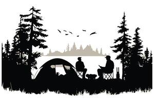 camping noir silhouette vecteur