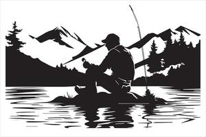 pêcheur dans bateau silhouette illustration vecteur