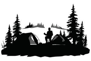 camping noir silhouette vecteur
