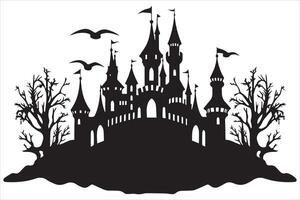 Halloween sorcière maison noir silhouette vecteur