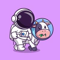 mignonne astronaute avec vache astronaute dessin animé vecteur