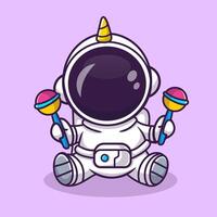 mignonne bébé astronaute en jouant maracas jouet dessin animé vecteur