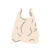 Plastique déchets sac avec poignées, comprimé froissé achats sac, jetable cellophane polyéthylène épicerie emballer, utilisé ridé froissé polyéthylène sac, vide plié sac plat illustration. vecteur