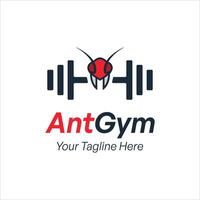 Gym ou aptitude logo avec fourmi tête et haltère vecteur