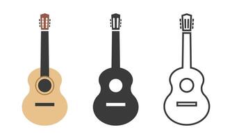 classique guitare icône dans différent modes. coloré, noir icône, et ligne icône. guitare icône pictogramme dans plat, silhouette, linéaire style. Facile conception signe, symbole, logo pour la musique application, la toile vecteur