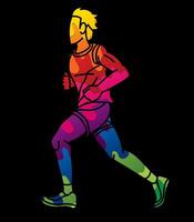 une homme fonctionnement action marathon coureur Masculin mouvement dessin animé sport graphique vecteur