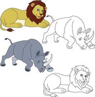 Lion et rhinocéros clipart. sauvage animaux clipart collection pour les amoureux de jungles et faune. cette ensemble volonté être une parfait une addition à votre safari et sur le thème du zoo projets vecteur