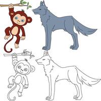 Loup et singe clipart. sauvage animaux clipart collection pour les amoureux de jungles et faune. cette ensemble volonté être une parfait une addition à votre safari et sur le thème du zoo projets vecteur